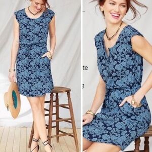NWOT Cabi Java Floral Drawstring Waist Mini Dress Indigo Blue Medium Cocktail